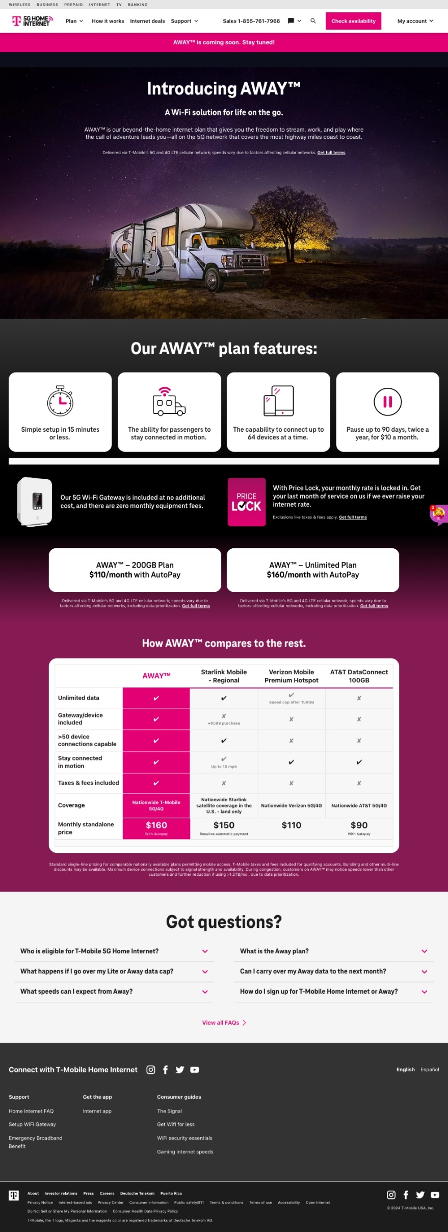 T-Mobile AWAY page screenshot