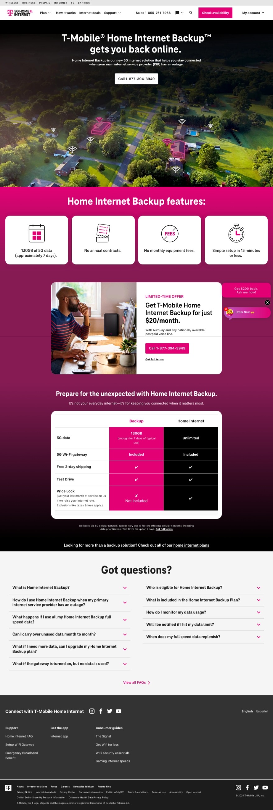 T-Mobile Home Internet Backup page screenshot
